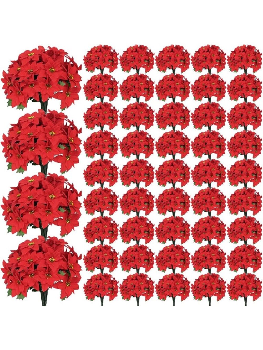 48 Pack Artificial Red Poinsettia Flowers for Holiday Decor & Christmas